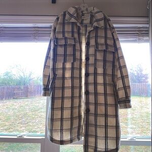 1x Plaid Peacoat : Navy & White